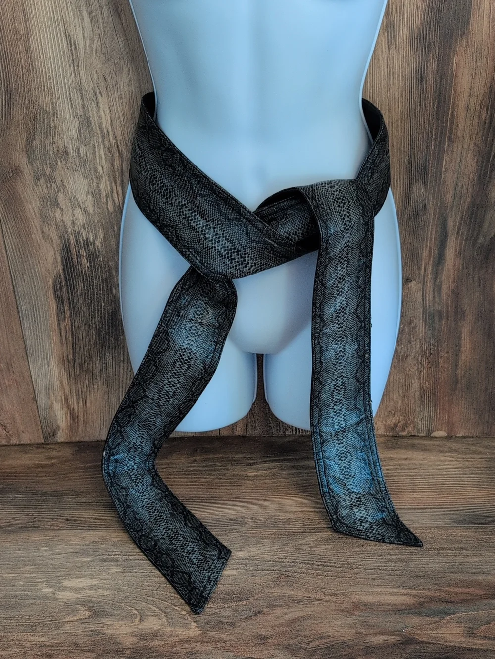 Snakeskin Print Leather Feel Waist Wide Sash Obi Belt